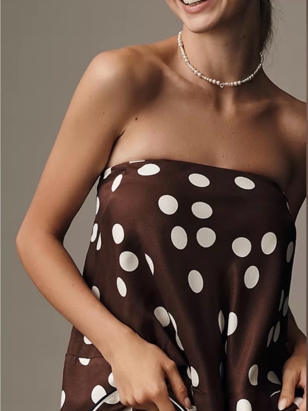 Maeve Strapless Polkadot Swing Top